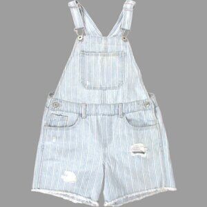 Overall Shorts Youth 8 Blue White Stripe Distressed Denim OshKosh B'gosh Vestbak